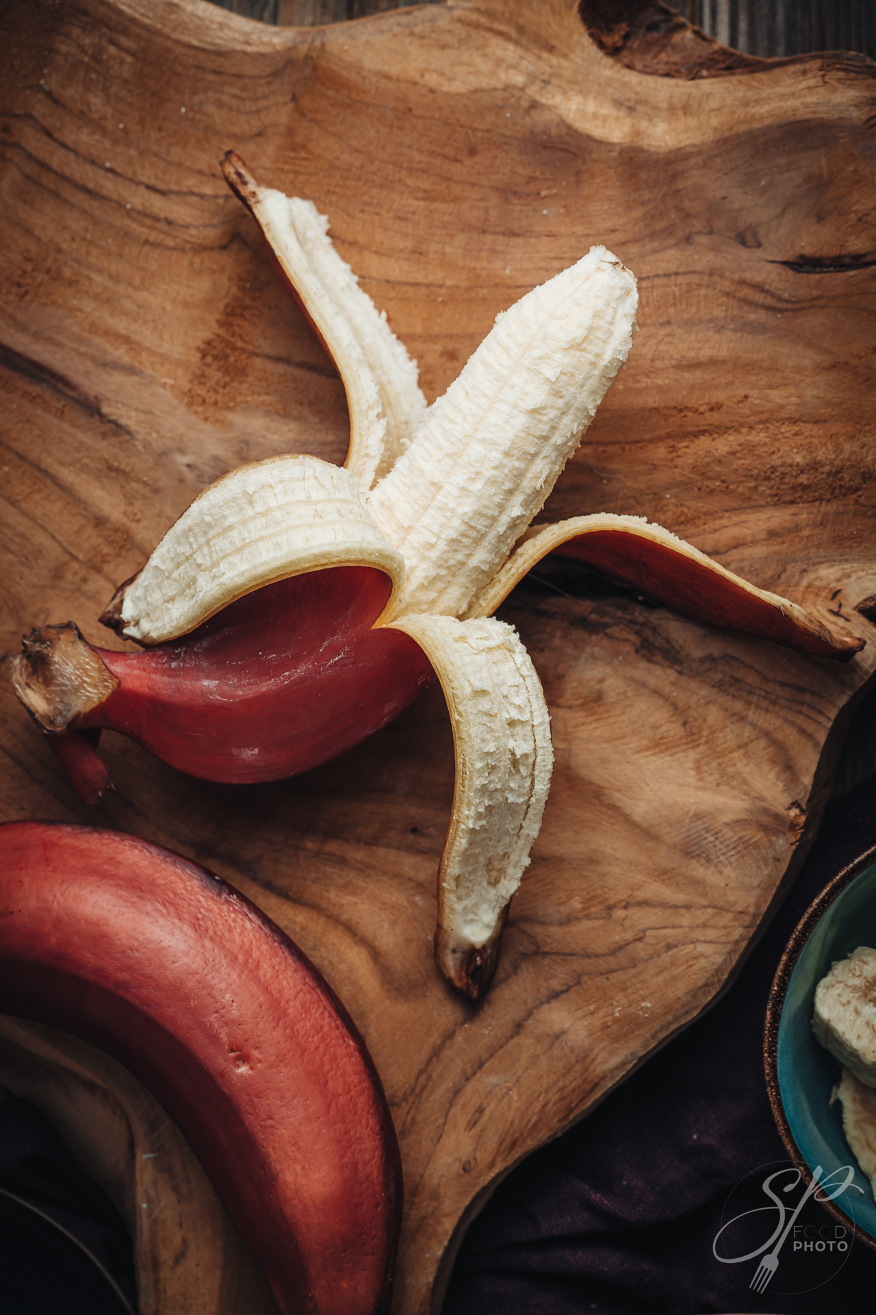 Fresh raw red bananas from South America